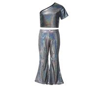 Freebily Ensemble Pantalon Avec T-shirt Pull Court Pour Fille Ensemble Danse Jazz Latin Compétition Spectacle Pompom Girl Uniforme De 3 à 16 ans Noir 15-16 ans