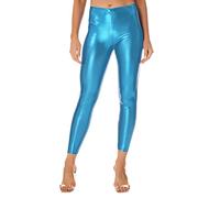 Freebily Femme Brillant Leggings Effet Métallisé Pantalon Sport Jogging Yoga en Cuir Vernis Slim Collants de Danse Course Gym Fitness Clubwear Bleu Ciel Taille Unique