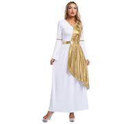 Freebily Femme Déguisement Déesse Romaine Toge Robe de Déesse Grecque Rome Antique Métallique Robe Costume Grèce Halloween Carnaval Cosplay Or 3XL