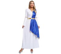 Freebily Femme Déguisement Déesse Romaine Toge Robe de Déesse Grecque Rome Antique Métallique Robe Costume Grèce Halloween Carnaval Cosplay Bleu royal 3XL