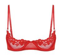 Freebily Femme Dentelle Soutien Gorge Brassière Redresse-Seins Ouverte Push-up Bra Lingerie Coquine à Armature sous-vêtement Nuit Nuisette Underwear Grand Taille Rouge S