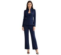 Freebily Femme Ensemble Deux Pièces Élégant Ensembles Travail Professionnel pour Le Bureau Tenues Business Casual Tenue Bureau pour Party Bleu Marine XXL