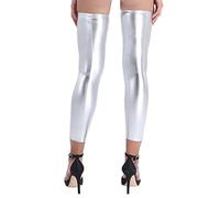 Freebily Femme Legging Erotique Bas Chaussettes Collants Jambières Cuir Brillant Guêtre Sexy Latex Effet Mouillé Auto-fixant Multi-Colore Argenté Taille unique