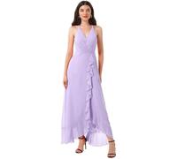 Freebily Femme Maxi Robe de Demoiselle d'honneur sans Manches Mousseline de Soie Satin Robe de Cocktail Col V Dame Elégante Longue Robe de Soirée Plissée Taille Haut 34-48 Z Lavande 40