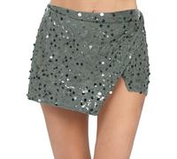 Freebily Femme Micro Jupe avec Paillettes Disco Festival Action de Grâce Paillettes Jupe-Short Intégré Faites des Courses Gris M