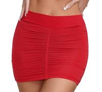 Freebily Femme Mini Jupe Hanche Brillant Strass Cristal Voir À Travers Jupes Danse Festival De Musique Plage Foulard Jupe de Nuit Club Performance Wrap Rouge Taille Unique