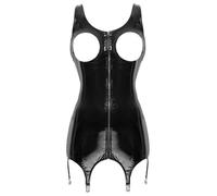 Freebily Femme Mini Robe Moulante Porte-Jarretelles Soirée Disco Bar Cuir Vernis Micro Robe Crayon Bas Jarretelles Party Clubwear S-5XL Porte-Jarretelles Noir S