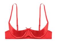 Freebily Femme Soutien Gorge Ouvert Sein Nu Brassière Bra Bague en Acier Push Up Dentelle Perspective Lingerie Plaisir Bra Bustier Top Tank S-5XL Satin Rouge L