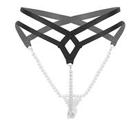 Freebily Femme String Tanga Ficelle Perles Femme Tanga Culottes Slip de Bain Bikini Thong Triangle Bas de Plage Bottom Noir A Taille Unique