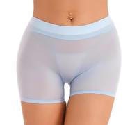 Freebily Femme Strings Tanga en Soie Glacée Transparent Shorty Boxer Respirant Culotte Ouverte Short Lingerie de Nuit 3724 Bleu Clair Taille Unique