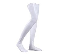 Freebily Femmes Legging Collants Chaussettes Cuissardes Longues Jambieres Latex Effet Mouillé Bas Autofixants ZA Blanc Taille unique