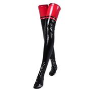 Freebily Femmes Legging Collants Chaussettes Cuissardes Longues Jambieres Latex Effet Mouillé Bas Autofixants ZA Rouge Noir Taille unique