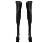 Freebily Femmes Legging Collants Chaussettes Cuissardes Longues Jambieres Latex Effet Mouillé Bas Autofixants Noir Taille unique