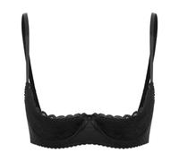 Freebily Femmes Soutien-Gorge Bustier à Armatures Rembourré Balconnet en Dentelle Transparente Brassière Bonnets 1/4 Lingerie Bra Mariage Noir XL