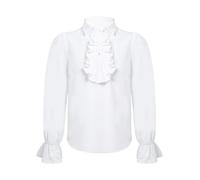 Freebily Fille Garcon Steampunk Chemise Pirate Vampire Poète Chemisier Shirt Enfant Renaissance Médiéval Victorien Gothique Lotus Blouse Tee Tops Carnaval Blanc 10 Ans