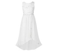 Freebily Fille Robe de Communion Princesse en Mousseline Robe Demoiselle d'honneur Enfants Longue Robe de Cocktail Anniversaire Fête Robe de Danse Bal 4-16 Ans Z Blanc 14 Ans