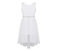 Freebily Fille Robe de Communion Princesse en Mousseline Robe Demoiselle d'honneur Enfants Longue Robe de Cocktail Anniversaire Fête Robe de Danse Bal 4-16 Ans Blanc 16 Ans