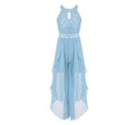 Freebily Fille Robe De Soirée Cérémonie avec Short Cachée Robe Danse Lyrique Enfant Justaucorps Gym Ballet Danse Contemporaine Performance Bleu Ciel 5-6 Ans