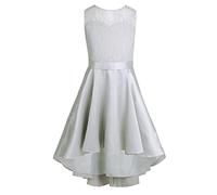 Freebily Fille Robe de Soirée Cérémonie Satin Dentelle Floral Asymétrique Enfant Robe Cocktail Anniversaire Princesse Fille Robe Demoiselle d'honneur Jupe 4-16 Ans Gris 8 Ans