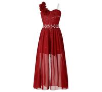 Freebily Fleur Robe Mariage Soiree Fille Robe Princesse Cocktail Bal Taille Strass Enfant Justaucorps Gymnastique Danse avec Short Cachee Chic Fleur Bordeaux 7-8 Ans