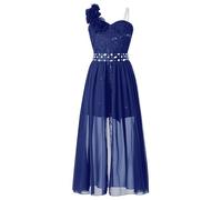 Freebily Fleur Robe Mariage Soiree Fille Robe Princesse Cocktail Bal Taille Strass Enfant Justaucorps Gymnastique Danse avec Short Cachee Chic Fleur Bleu Marine 15-16 Ans
