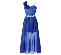 Freebily Fleur Robe Mariage Soiree Fille Robe Princesse Cocktail Bal Taille Strass Enfant Justaucorps Gymnastique Danse avec Short Cachee Chic Fleur Bleu Royal 7-8 Ans