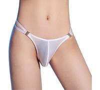 Freebily G Strings Homme O-Ring String Slips Culottes Tongs Extensible Sexy Hot Tanga T-Back pour Hommes Bas Bikini Slip Mankini Thong Blanc A XL