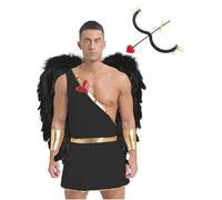Freebily Homme Costume Ange Cupidon Déguisement Halloween Body Toge Ailes Arc Flèche Accessoires Noir XL