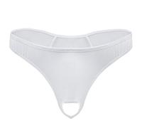 Freebily Homme Sexy String sous-vêtement Slip Trou Penis Hole Jockstrap Transparent Triangle T-Back Caleçon Micro Thong Lingerie de Nuit Soirée M-3XL Blanc M