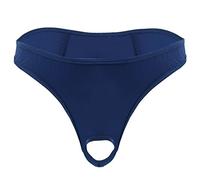 Freebily Homme Sexy String sous-vêtement Slip Trou Penis Hole Jockstrap Transparent Triangle T-Back Caleçon Micro Thong Lingerie de Nuit Soirée M-3XL Bleu Marin L