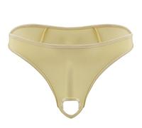 Freebily Homme Sexy String sous-vêtement Slip Trou Penis Hole Jockstrap Transparent Triangle T-Back Caleçon Micro Thong Lingerie de Nuit Soirée M-3XL Beige M