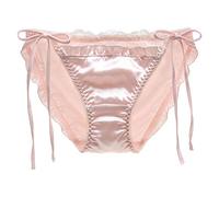 Freebily Jeune Dame Femme Dentelle Satin Culotte String Tanga Côtés Plissée À Lacets Dames Slip sous-Vêtements Garniture Élastique Couleur Unie M-L Rose M