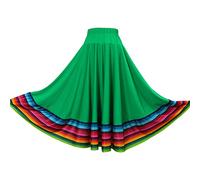 Freebily Jupe Danse Flamenco Femme Jupe Plissée Tango Valse Latine Folklorique Mexicaine Femme Long Jupe Danse du Ventre Spectacle Costume De Concours De Salle De Bal 75cm Vert L