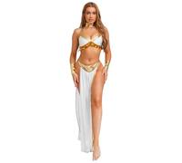 Freebily Jupe et Gilet Gants Femme Déguisement Cléopâtre Égyptienne Reine Princesse Spectacle Halloween Carnaval Cosplay Blanc 3XL