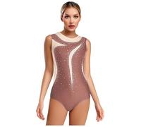Freebily Justaucorps de Gymnastique Ballet Femme Justaucorps de Danse Classique Body Quotidien Adulte Leotard Danse Ballet Sans Manche Marron XXL
