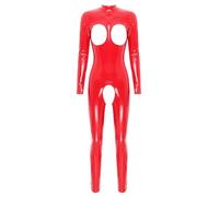 Freebily Justaucorps Femme Maxi Stocking Body Leggings Latex Cuir Catsuit Combinaison Pantalons Sans Manches Brillant Costume DS Danse Clubwear S-5XL Latex B Rouge 4XL
