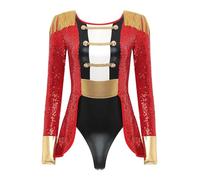 Freebily Justaucorps Gym Danse Femme Body String Cirque Meneur Cosplay Costume Cirque Femme Déguisement Halloween Carnaval Stage Spectacles Rouge Jumpsuit S