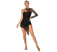 Freebily Justaucorps Gymnastique Femme Tutu Leotard Ballet Danse Latine Valse Une Manche Asymétrique Robe de Soirée Cocktail Tunique Noir M
