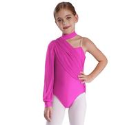 Freebily Leotard de Danse Latin Fille Enfant Asymétrique Justaucorps Gymnastique Ballet Une Epaule Manche Longue Body Danse Classique Dancewear