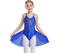 Freebily Leotard Gymnastique Enfant Justaucorps Patinage Artistique Strass Dos Nu Fille Body Robe Danse Ballet Sans Manches Bleu Royal 15-16 ans