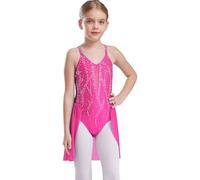 Freebily Leotard Gymnastique Enfant Justaucorps Patinage Artistique Strass Dos Nu Fille Body Robe Danse Ballet Sans Manches Rose vif 13-14 ans
