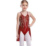 Freebily Leotard Gymnastique Enfant Justaucorps Patinage Artistique Strass Dos Nu Fille Body Robe Danse Ballet Sans Manches Bordeaux 9-10 ans