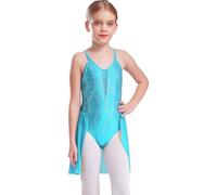 Freebily Leotard Gymnastique Enfant Justaucorps Patinage Artistique Strass Dos Nu Fille Body Robe Danse Ballet Sans Manches Bleu 13-14 ans