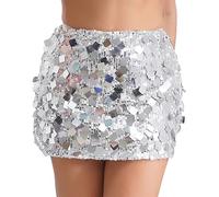 Freebily Mini Jupe A Paillettes Femme Jupe Danse du Ventre Costume Danse Latine Rumba Samba Tango Sequin Tassel Skirt Belly Dance Rave Party Dancewear Mini Carré S