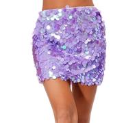 Freebily Mini Jupe A Paillettes Femme Jupe Danse du Ventre Costume Danse Latine Rumba Samba Tango Sequin Tassel Skirt Belly Dance Rave Party Dancewear 5793 Violet M