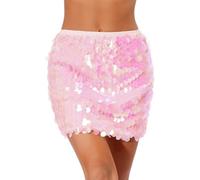 Freebily Mini Jupe A Paillettes Femme Jupe Danse du Ventre Costume Danse Latine Rumba Samba Tango Sequin Tassel Skirt Belly Dance Rave Party Dancewear 5793 Rose M