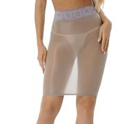 Freebily Mini Jupe Moulante Femme Jupe Serré Transparente Micro Jupes Crayon Jupon pour Robe de Soirée Bal Taille Haute Extensibles Respirant Lingerie Gris Taille Unique