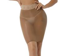 Freebily Mini Jupe Moulante Femme Jupe Serré Transparente Micro Jupes Crayon Jupon pour Robe de Soirée Bal Taille Haute Extensibles Respirant Lingerie Marron Taille Unique