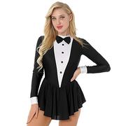 Freebily Mini Robe Danse Latin Jazz Femme Danseuse Justaucorps Gymnastique Patinage Soirée Adulte Costume Smoking Serveuse Cosplay Jupe Dancewear Noir L