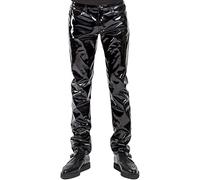 Freebily Mode Homme Pantalon Moulant Décontracté Cuir PVC Slim Pantalon Mouillé Disco Boite De Nuit Moto Rock Casual Pants Clubwear Noir S